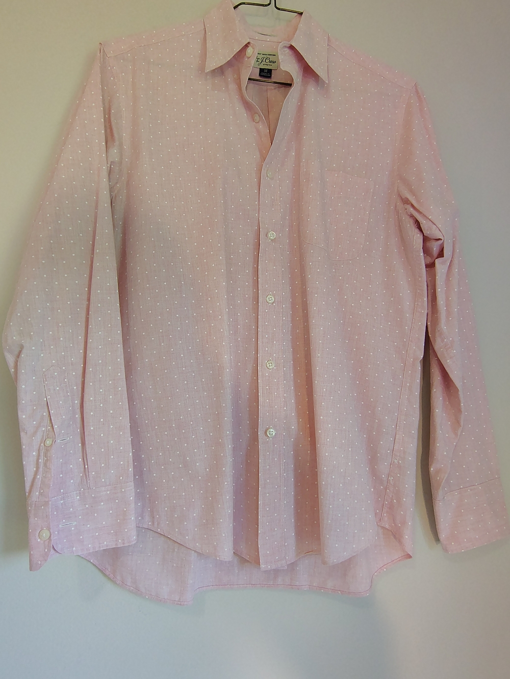J. Crew Light Pink Dot Cotton Button-Down Shirt Slim Fit M